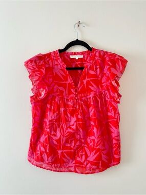 Melissa Nepton Abby Ruffle Hem Top Floral Print Peasant Blouse Loose Fit